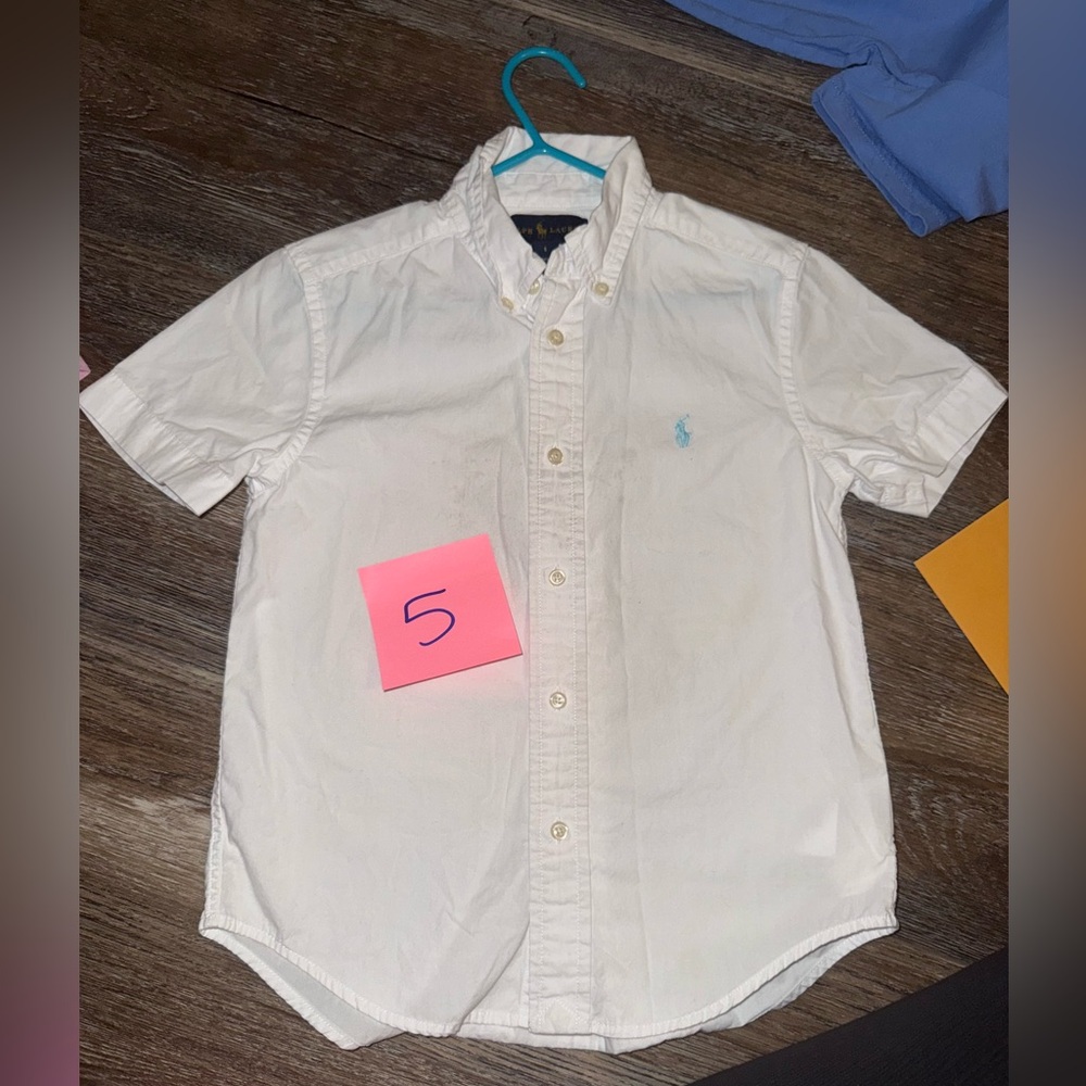 Polo Ralph Lauren Boys Short Sleeve White Button Down Shirt Size 5
